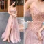 Sexy Rosa Abendkleider 2020 A Linie Spaghettiträger Perlenstickerei Perle Strass Pailletten Ärmellos Rückenfreies Gespaltete Front Lange Festliche Kleider