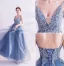 Elegant Pool Blue Prom Dresses 2020 A-Line / Princess Spaghetti Straps Rhinestone Sequins Lace Flower Sleeveless Backless Cascading Ruffles Floor-Length / Long Formal Dresses