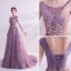 Fashion Purple Glitter Prom Dresses 2020 A-Line / Princess Scoop Neck Sequins Pearl Rhinestone Lace Flower Sleeveless Backless Sweep Train