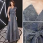 Glitzernden Marineblau Glanz Abendkleider 2020 A Linie One-Shoulder Schleife Ärmellos Rückenfreies Lange Festliche Kleider