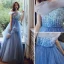 Chic / Beautiful Pool Blue Glitter Evening Dresses  2020 A-Line / Princess Off-The-Shoulder Sequins Sleeveless Backless Cascading Ruffles Floor-Length / Long Formal Dresses