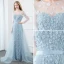 Fabuleux Bleu Ciel Robe De Soirée 2020 Trompette / Sirène Encolure Dégagée Perle Faux Diamant En Dentelle Fleur Appliques Manches Longues Longue Robe De Ceremonie