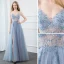 Sexy Himmelblau Ballkleider 2020 A Linie Spaghettiträger Perlenstickerei Kristall Pailletten Perle Ärmellos Rückenfreies Gespaltete Front Lange Festliche Kleider