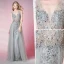 Charmant Gris Robe De Soirée 2020 Trompette / Sirène Col v profond Perlage Cristal Faux Diamant Paillettes Sans Manches Dos Nu Longue Robe De Ceremonie