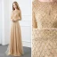 High-end Gold Handmade  Evening Dresses  2020 A-Line / Princess Scoop Neck Beading Pearl Sequins Long Sleeve Floor-Length / Long Formal Dresses