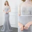 Elegante Silber Grau Abendkleider 2020 Meerjungfrau Stehkragen Perlenstickerei Quaste Kurze Ärmel Rückenfreies Sweep / Pinsel Zug Festliche Kleider