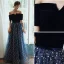 Charmant Marineblau Star Abendkleider 2020 A Linie Wildleder Off Shoulder Schleife Kurze Ärmel Rückenfreies Lange Festliche Kleider