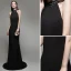 Sexy Couleur Unie Noire Robe De Soirée 2020 Trompette / Sirène Titulaire Perlage Sans Manches Dos Nu Train De Balayage Robe De Ceremonie