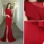 Chic / Belle Couleur Unie Rouge Robe De Soirée 2020 Trompette / Sirène Encolure Dégagée Sans Manches Fendue devant Train De Balayage Robe De Ceremonie
