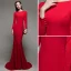 Chic Couleur Unie Rouge Robe De Soirée 2020 Trompette / Sirène Encolure Carrée Manches Longues Dos Nu Train De Balayage Robe De Ceremonie