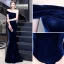 Élégant Couleur Unie Bleu Marine Robe De Soirée 2020 Trompette / Sirène Daim Une épaule Sans Manches Dos Nu Longue Robe De Ceremonie