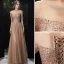 Charming Gold Evening Dresses  2020 A-Line / Princess Scoop Neck Beading Sequins Sash Short Sleeve Floor-Length / Long Formal Dresses