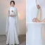Simple Couleur Unie Ivoire Robe De Soirée 2020 Trompette / Sirène Encolure Dégagée Manches Longues Longue Robe De Ceremonie