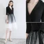 Chic / Beautiful Black Homecoming Graduation Dresses 2020 A-Line / Princess V-Neck Star Sequins Bow 1/2 Sleeves Knee-Length Formal Dresses