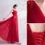 Chic / Beautiful Red Prom Dresses 2020 A-Line / Princess V-Neck Bow Beading Sequins Lace Flower Sleeveless Backless Floor-Length / Long Formal Dresses