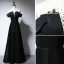 Elegant Black Evening Dresses  2020 A-Line / Princess Scoop Neck Beading Short Sleeve Backless Floor-Length / Long Formal Dresses