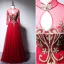 Chinese style Red Evening Dresses  2020 A-Line / Princess High Neck Beading Rhinestone Sequins Long Sleeve Floor-Length / Long Formal Dresses