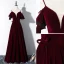 Modest / Simple Burgundy Evening Dresses  2020 A-Line / Princess Spaghetti Straps Suede Bow Short Sleeve Backless Floor-Length / Long Formal Dresses