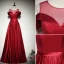 Elegant Solid Color Burgundy Evening Dresses  2020 A-Line / Princess Scoop Neck Short Sleeve Backless Floor-Length / Long Formal Dresses