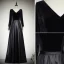 Modest / Simple Black Evening Dresses  2020 A-Line / Princess Suede V-Neck Long Sleeve Backless Floor-Length / Long Formal Dresses