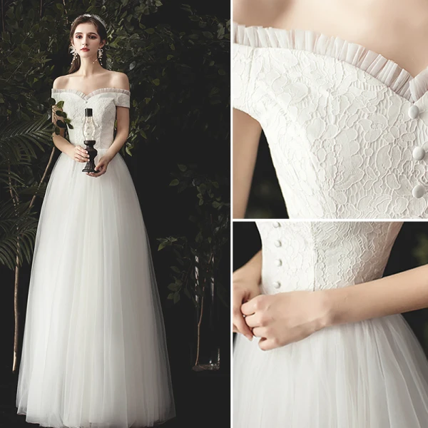 Charmant Ivoire Robe De Mariée 2020 Princesse Volants De l'épaule En Dentelle Fleur Sans Manches Dos Nu Longue