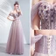 Schöne Violett Abendkleider 2020 A Linie Off Shoulder Perlenstickerei Applikationen Blumen Spitze Pailletten Ärmellos Rückenfreies Lange Festliche Kleider