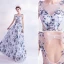 Charmant Océan Bleu Ivoire Florale Robe De Soirée 2020 Princesse Encolure Dégagée Paillettes Appliques Impression Sans Manches Dos Nu Longue Robe De Ceremonie