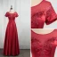 Elegant Burgundy Prom Dresses 2020 A-Line / Princess Scoop Neck Beading Crystal Short Sleeve Backless Floor-Length / Long Formal Dresses