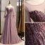 Élégant Lilas Robe De Bal 2020 Princesse Encolure Dégagée Perlage En Dentelle Cristal Manches Longues Dos Nu Train De Balayage Robe De Ceremonie