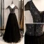 Elegante Schwarz Ballkleider 2020 A Linie V-Ausschnitt Perlenstickerei Ärmel Rückenfreies Lange Festliche Kleider