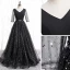Fashion Black Prom Dresses 2020 A-Line / Princess V-Neck Star Sequins Rhinestone 3/4 Sleeve Backless Floor-Length / Long Formal Dresses