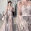 Fashion Blushing Pink Evening Dresses  2020 A-Line / Princess Scoop Neck Beading Lace Flower Long Sleeve Backless Floor-Length / Long Formal Dresses