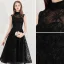 Modest / Simple Homecoming Little Black Dress 2020 A-Line / Princess High Neck Star Lace Sleeveless Knee-Length Graduation Dresses