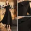 Simple Couleur Unie Noire de retour Robe Noire Courte 2020 Princesse Une épaule Manches Courtes Dos Nu Thé Longueur Robe De Graduation