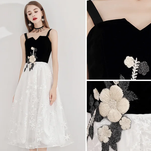 Fashion Ivory Homecoming Graduation Dresses 2020 A-Line / Princess Star Lace Spaghetti Straps Sleeveless Backless Lace Flower Tea-length Formal Dresses