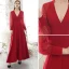 Modest / Simple Burgundy Evening Dresses  2020 A-Line / Princess Deep V-Neck Spotted Long Sleeve Floor-Length / Long Formal Dresses