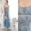 Chic / Beautiful Sky Blue Prom Dresses 2020 A-Line / Princess Spaghetti Straps Rhinestone Lace Flower Sleeveless Backless Cascading Ruffles Floor-Length / Long Formal Dresses