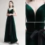 Elegant Dark Green Suede Evening Dresses  2020 A-Line / Princess Spaghetti Straps Bow Sleeveless Backless Floor-Length / Long Formal Dresses