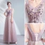 Chic / Belle Violet Robe De Bal 2020 Princesse V-Cou Appliques En Dentelle Fleur Perlage Cristal Manches Courtes Dos Nu Longue Robe De Ceremonie