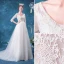 Affordable Ivory Wedding Dresses 2020 A-Line / Princess V-Neck Lace Flower 3/4 Sleeve Court Train