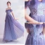 Charming Lavender Prom Dresses 2020 A-Line / Princess Glitter Tulle Off-The-Shoulder Pearl Rhinestone Lace Flower Short Sleeve Backless Floor-Length / Long Formal Dresses