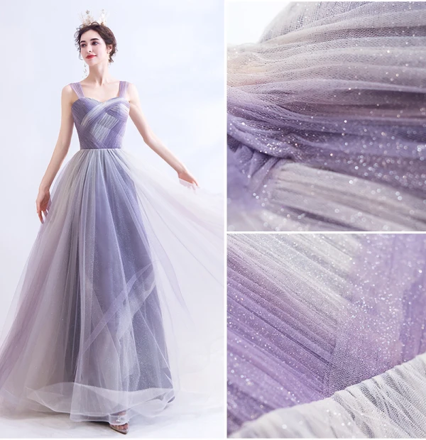 Classy Lavender Prom Dresses 2020 A-Line / Princess Square Neckline Sleeveless Backless Floor-Length / Long Formal Dresses