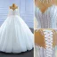 Élégant Champagne Robe De Mariée 2018 Robe Boule Appliques Volants en Cascade Encolure Dégagée 1/2 Manches Dos Nu Cathedral Train Mariage
