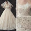 Luxury / Gorgeous Ivory Beading Wedding Dresses 2020 Ball Gown Scoop Neck Lace Flower Appliques Pearl Sequins 3/4 Sleeve Backless Cathedral Train