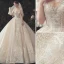 Luxury / Gorgeous Champagne Beading Wedding Dresses 2020 Ball Gown Off-The-Shoulder Sequins Lace Flower Short Sleeve Backless Royal Train