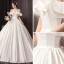 Modest / Simple Ivory Wedding Dresses 2020 Ball Gown Off-The-Shoulder Short Sleeve Backless Floor-Length / Long