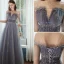 Chic / Beautiful Purple Prom Dresses 2020 A-Line / Princess Scoop Neck Beading Sequins Floor-Length / Long Short Sleeve Backless Formal Dresses