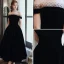 Elegant Black Prom Dresses 2020 A-Line / Princess Spotted Off-The-Shoulder Suede Sleeveless Backless Tea-length Formal Dresses
