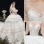 Luxury / Gorgeous Ivory Beading Cascading Ruffles Wedding Dresses 2020 Ball Gown Scoop Neck Appliques Rhinestone Sequins 3/4 Sleeve Backless Royal Train