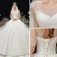 Luxe Glitter Ivoire Robe De Mariée 2020 Robe Boule V-Cou Perlage Cristal Paillettes Manches Courtes Dos Nu Royal Train